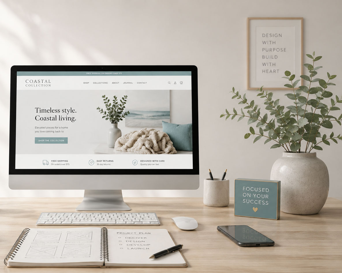 Image of monitor with Shopify website on screen