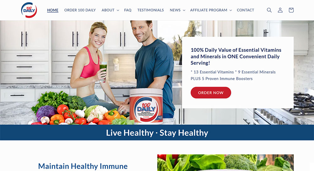 100 Daily Health Shopify website