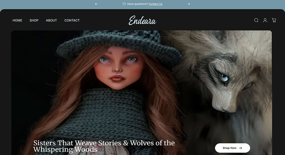 Endeara Shopify website